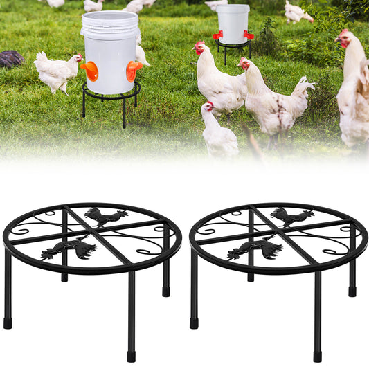 2PC Metal Stand for Chicken Feeder Waterer, 4 Legs Iron Stand Holder, Round Supports Rack for Barrels Buckets Equipped Installed with Feeder Waterer Port, for Poultry Chicken Coop Indoor Outdoor
