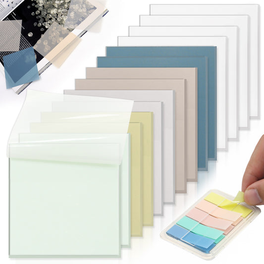 800 Sheets Transparent Sticky Notes, 14 Pads Morandi color Clear Translucent See-Through 3x3 Inch Waterproof Self-Adhesive Annotating Books Markers Notes for Office School Planner Supplies